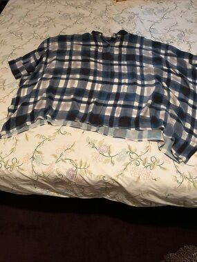 St. John Blue and White Plaid Button-Down Top